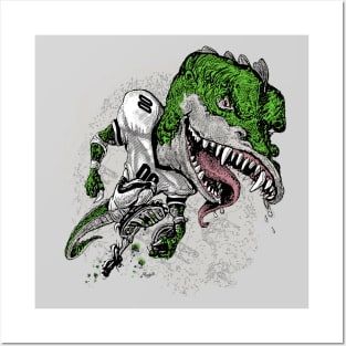 Old School Dinosaur Football Player Posters and Art